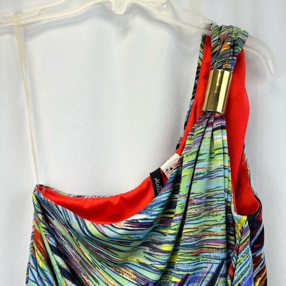 Molli & Mia Womens Sheath Dress Blue Red Abstract One Shoulder Sleeveless S - Picture 4 of 11